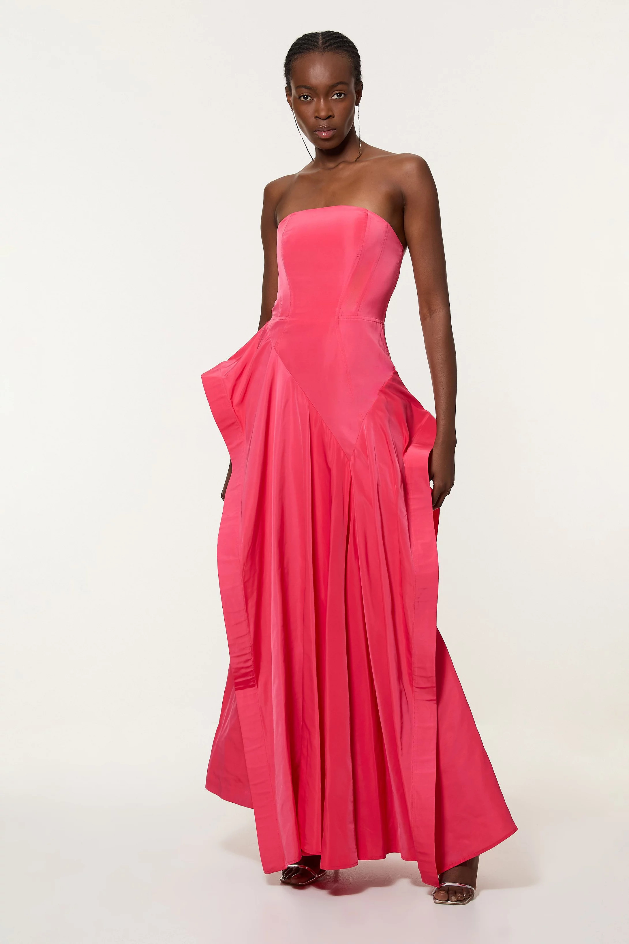 Taffeta Drama Sculptural Tailored Maxi Dress | Karen Millen US