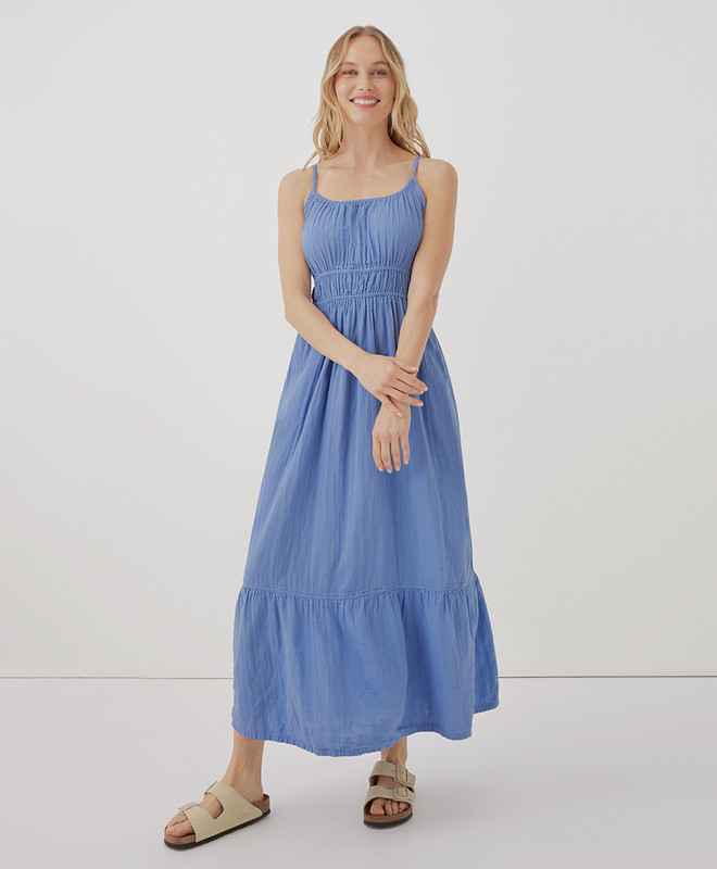 Women’s Coastal Double Gauze Cami Maxi Dress made with Organic Cotton | Pact | Pact Apparel
