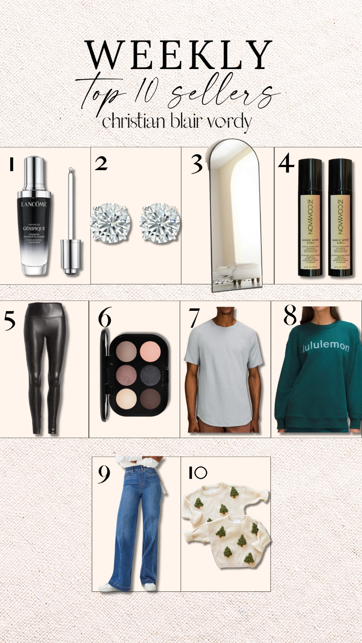Weekly top sellers, favorites 

#christianblairvordy

#topten #top #topsellers #weekly #favorites #lululemon #mac #makeup #esrrings #deal #sale #walmart #spanx #hair #denim

#LTKstyletip #LTKsalealert #LTKhome