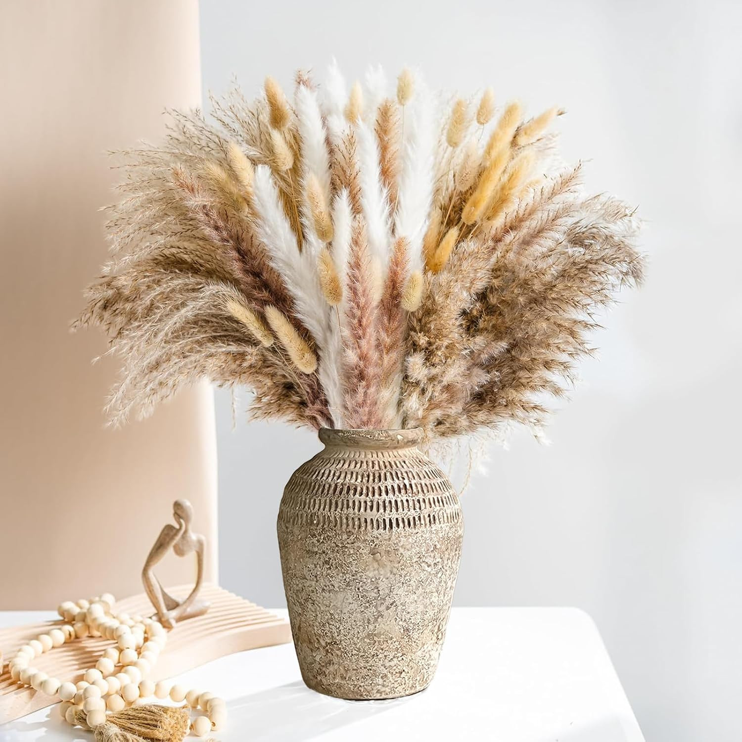 Rustic Ceramic Farmhouse Vase Ornaments - Vintage Beige Vases Rustic Home Decor, Clay Ceramics Vase, Modern Farmhouse Vases for Ideal Shelf Decorations, Table, Bookshelf, Mantle, Entryway Decoration | Amazon (UK)