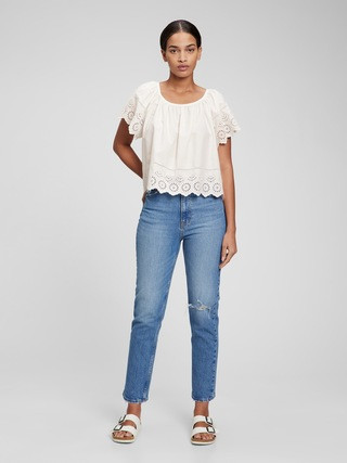 Eyelet Flutter Sleeve Top | Gap (CA)