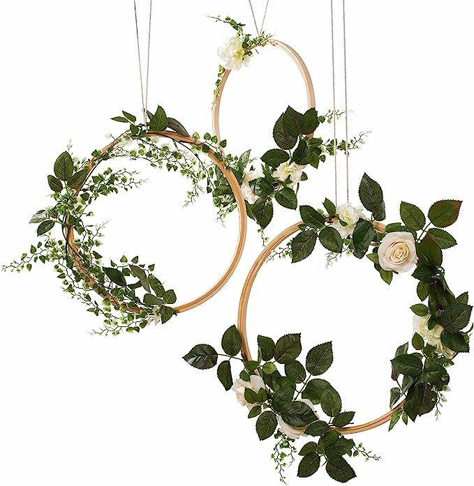 Ling's moment Hoop Wreath, Greenery Wreath Wedding Decor Floral Wreaths Set of 3, Rustic Wedding ... | Amazon (US)