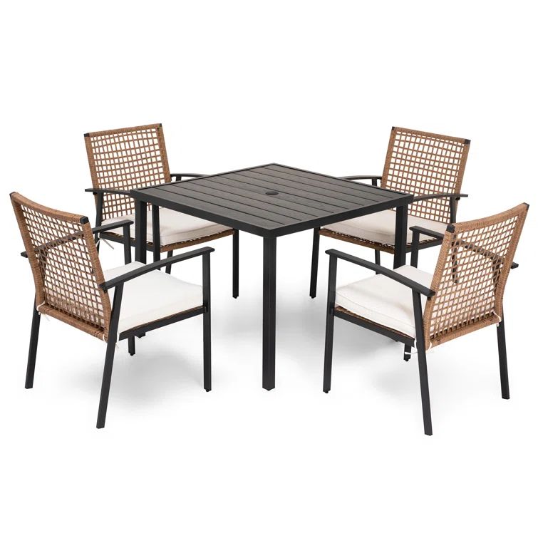 Aljaquan 4 - Person Square Outdoor Dining Set with Cushions | Wayfair North America