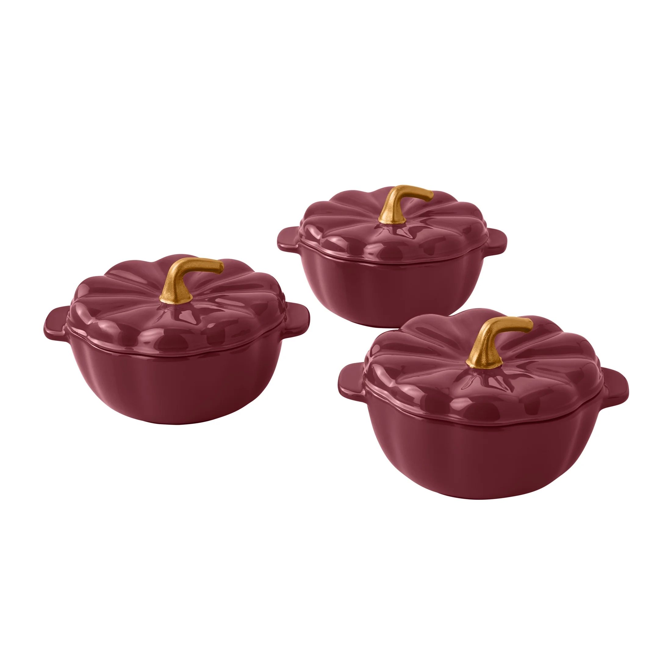 The Pioneer Woman Pumpkin Mini 13.5-Ounce Merlot Stoneware Cocottes, Set of 3 | Walmart (US)