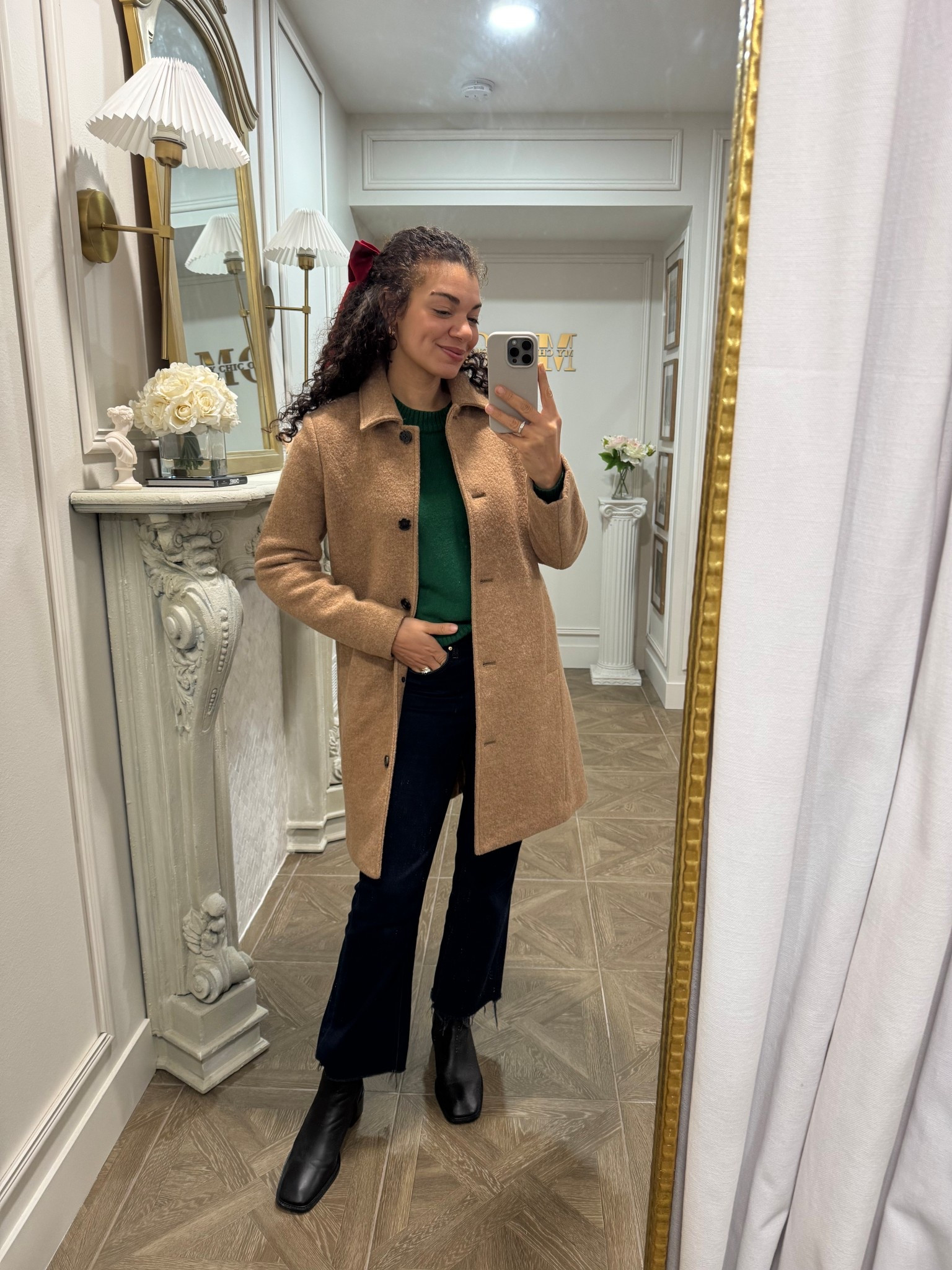 For a casual Christmas outfit, pair a red hair bow with a green sweater, jeans, and ankle boots. Complete your outfit with a nice coat 

#LTKootd #LTKHoliday