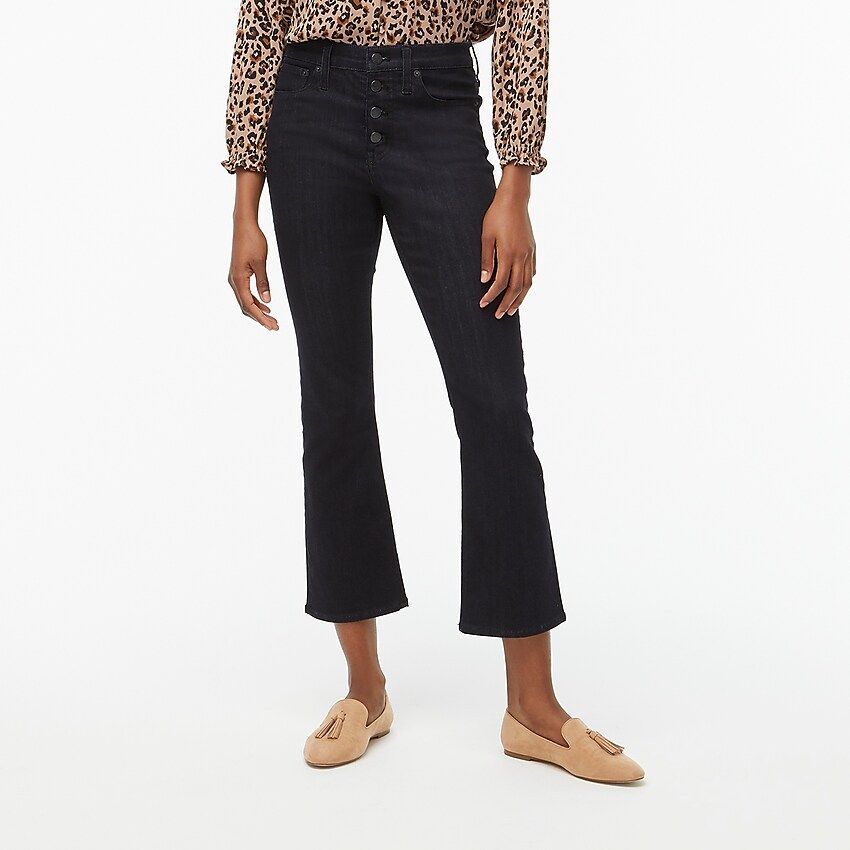 High-rise flare crop jean with button fly in oceanic blue wash | J.Crew Factory