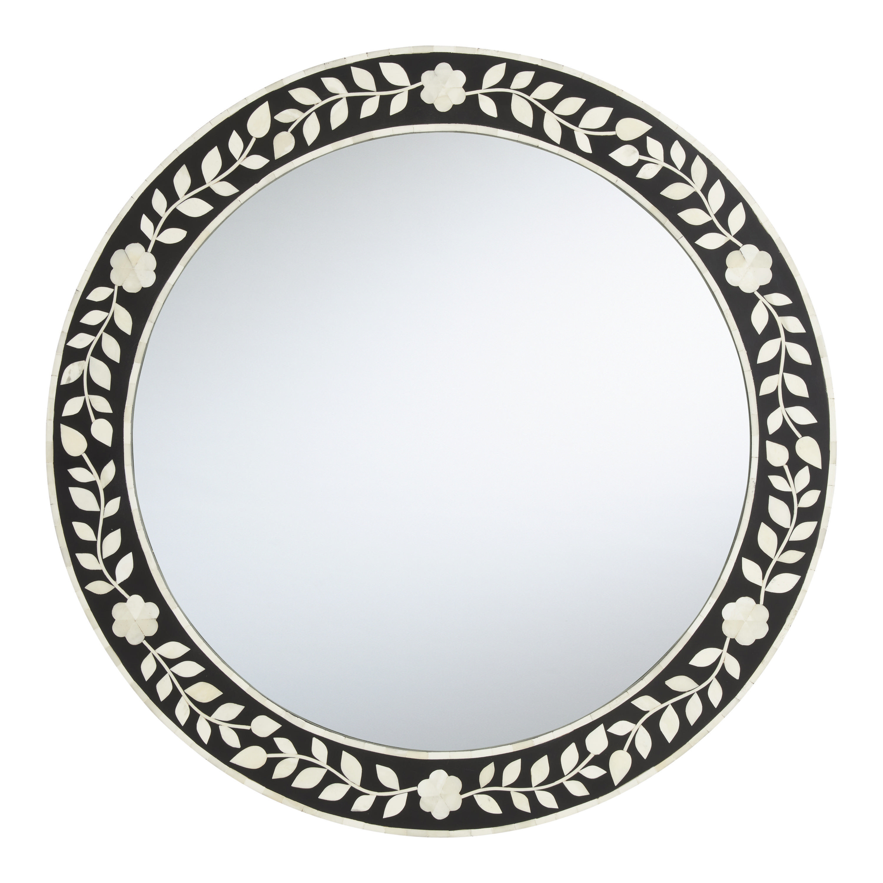 Round Black And White Resin Floral Inlay Wall Mirror | World Market
