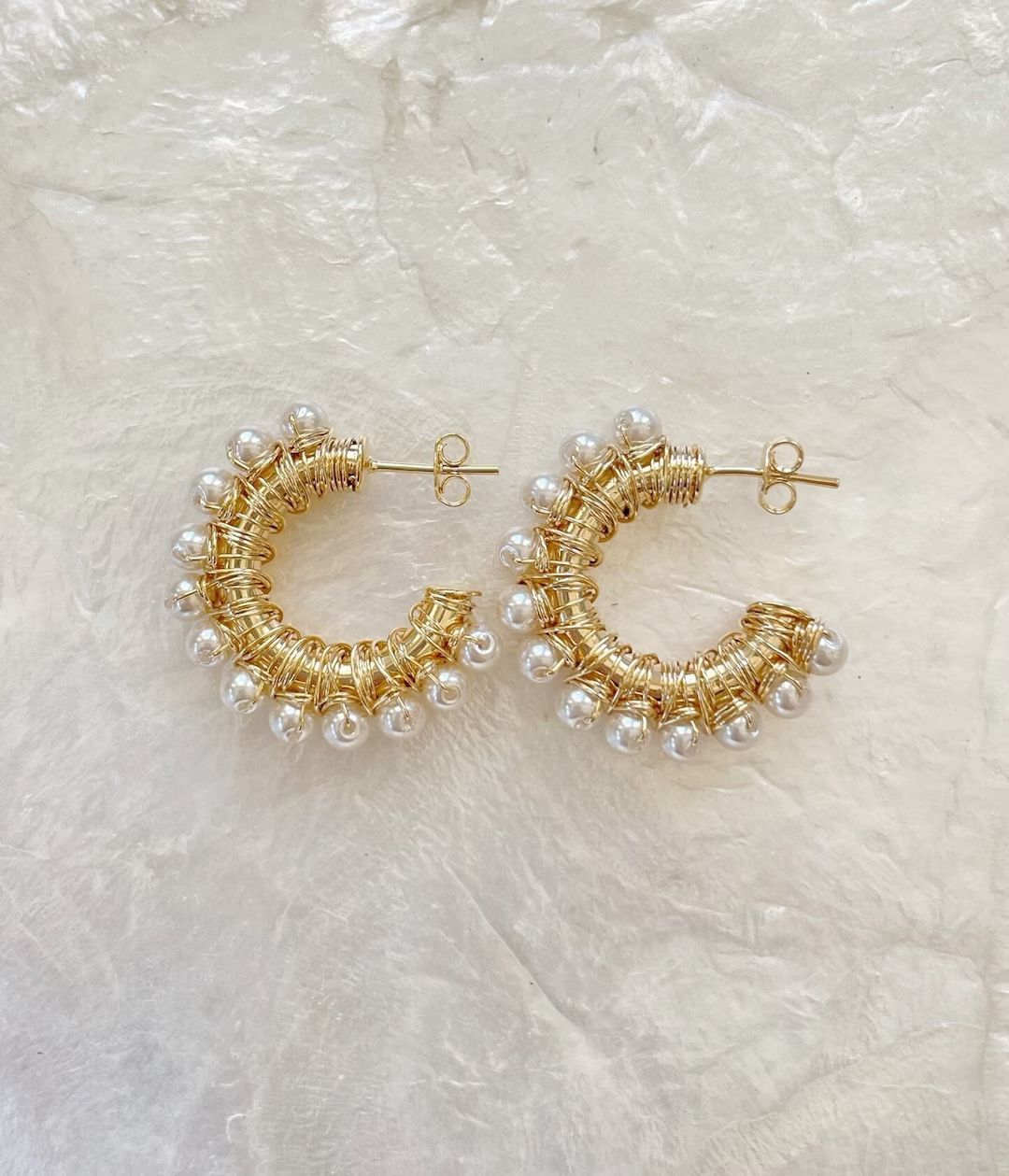 Pearl Hoop Earrings, 18k Gold Filled Earrings, Wire Wrapped Earrings, Gold Hoop Earrings , Embell... | Etsy (US)