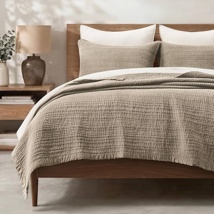 EverGrace Stonewashed Textured Cotton Quilt Set, Queen Size, Hearth Taupe | Amazon (US)