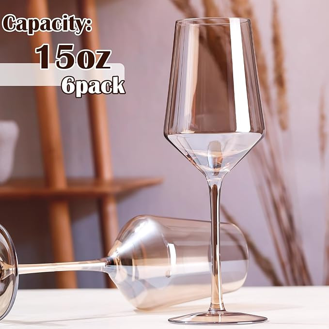 Smokey Sand Wine Glasses Set of 6, 15oz Colored Red/White Wine Glass for Home Bar, Party, Wedding... | Amazon (US)