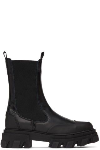 Black Leather Mid-Calf Boots | SSENSE