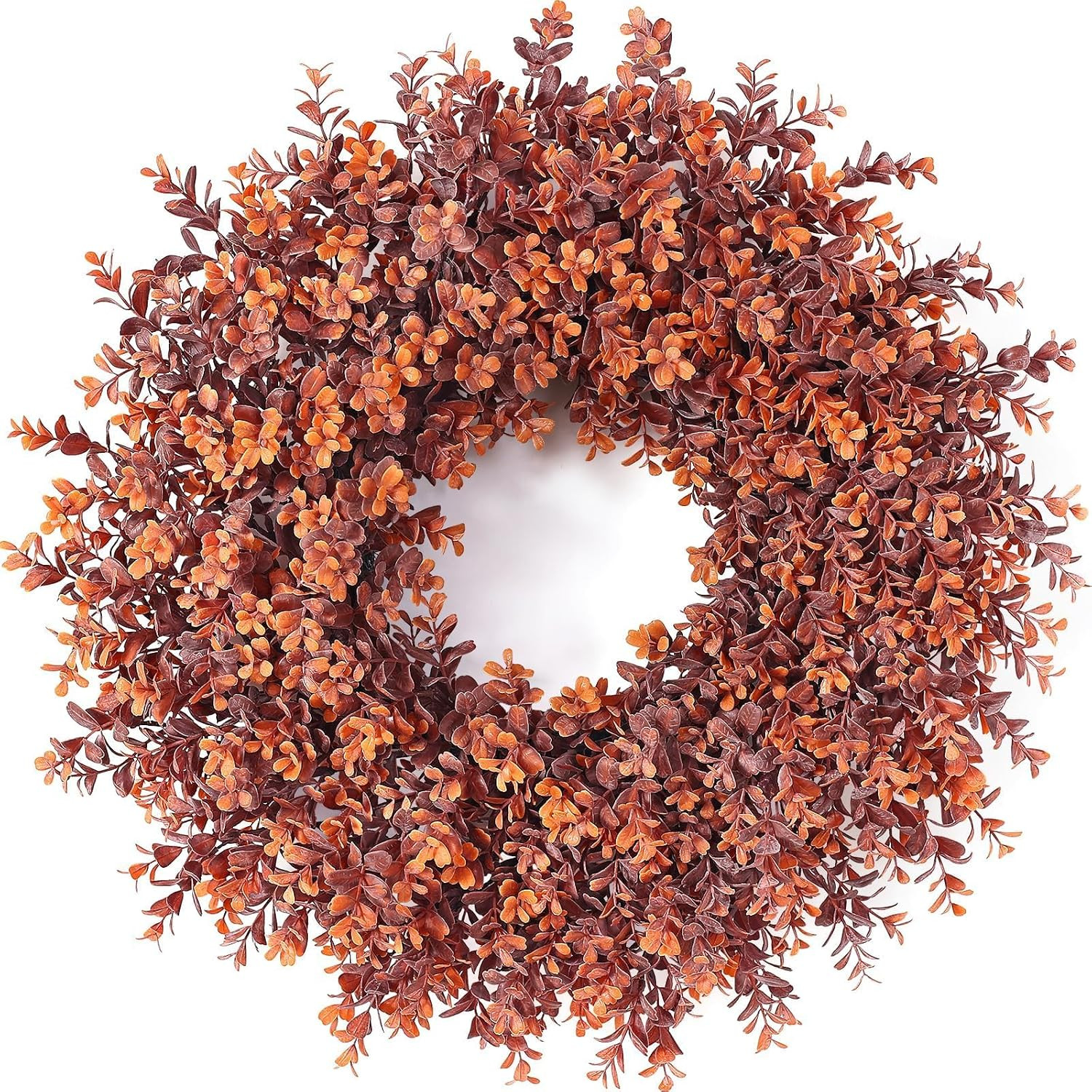 24" Artificial Fall Boxwood Wreath for Front Door Decoration (Deep Orange) | Amazon (US)