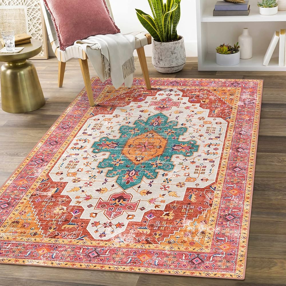 Moynesa Ultra-Thin Washable Vintage Area Rug - 3x5 Persian Girls Bedroom Rug Non-Slip Non-Sheddin... | Amazon (US)