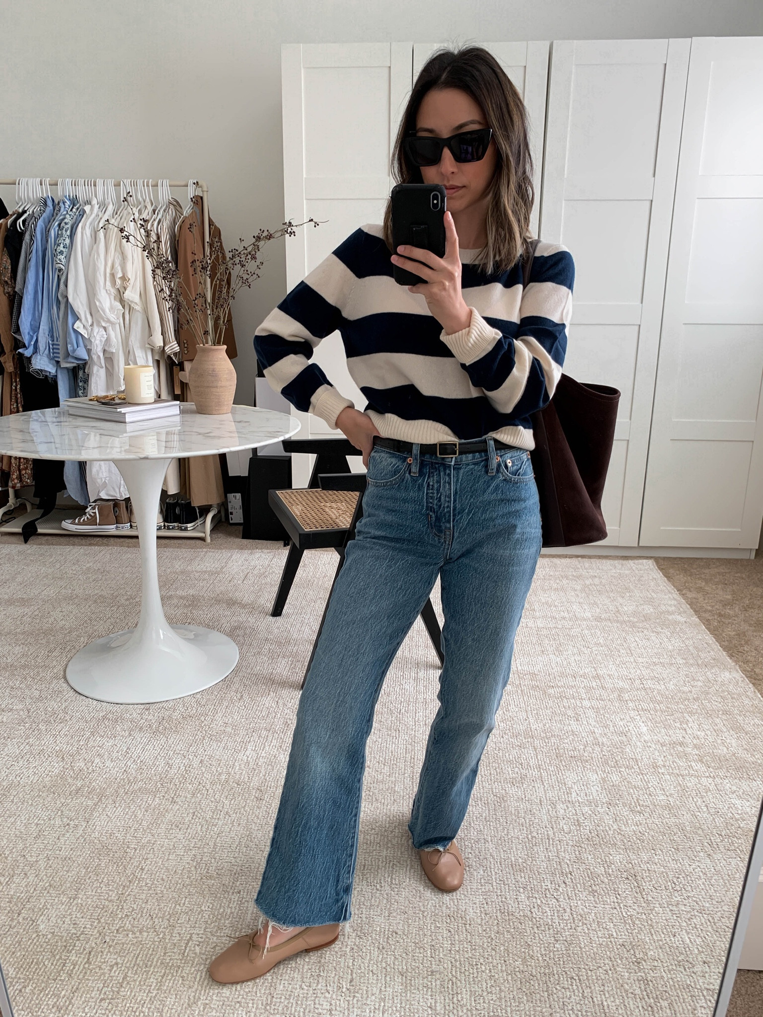 New j.crew striped sweater. This runs cropped, so sized up to a medium. Super soft and not itchy. 

Sweater - j.crew medium
Jeans - J.crew 24 petite on sale!
Flats - Mansur Gavriel 35
Sunglasses - YSL

#LTKsalealert #LTKunder100