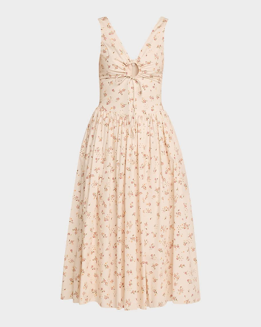 Markarian Penelope Sleeveless Floral Cotton Keyhole Midi Dress | Neiman Marcus