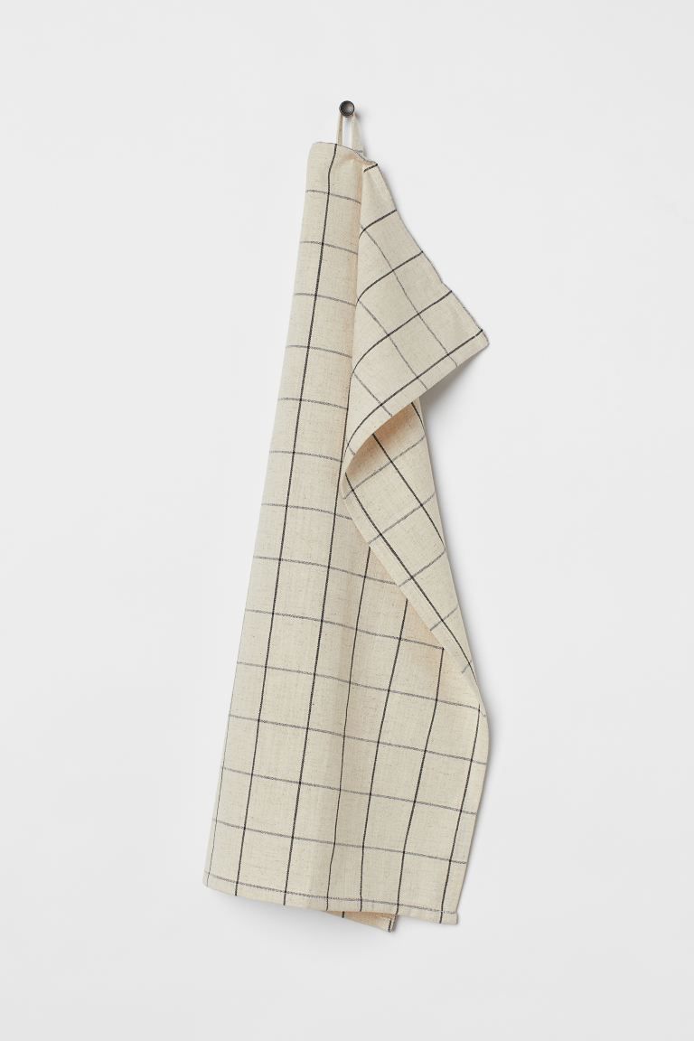 Checked tea towel in woven cotton fabric with linen content. Hanger loop on one short side. | H&M (US)