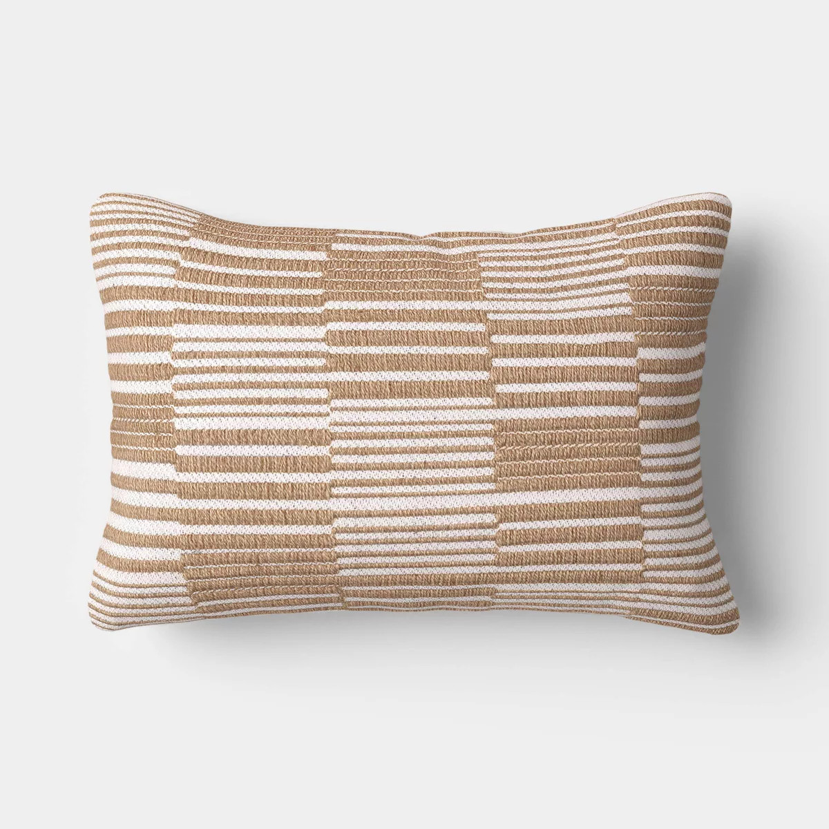14"x20" Blocked Woven Stripe Lumbar Pillow Tan/Ivory - Threshold™ | Target