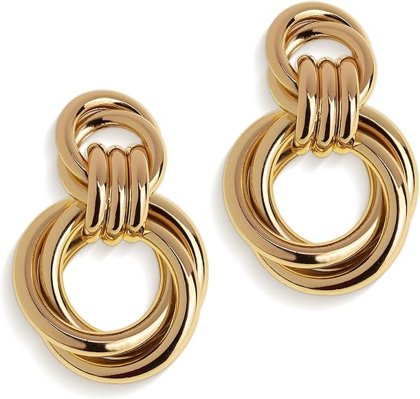 Chunky Gold Geometric Dangle Drop Earrings for Women, Statement Lightweight Round Double Circle K... | Amazon (US)