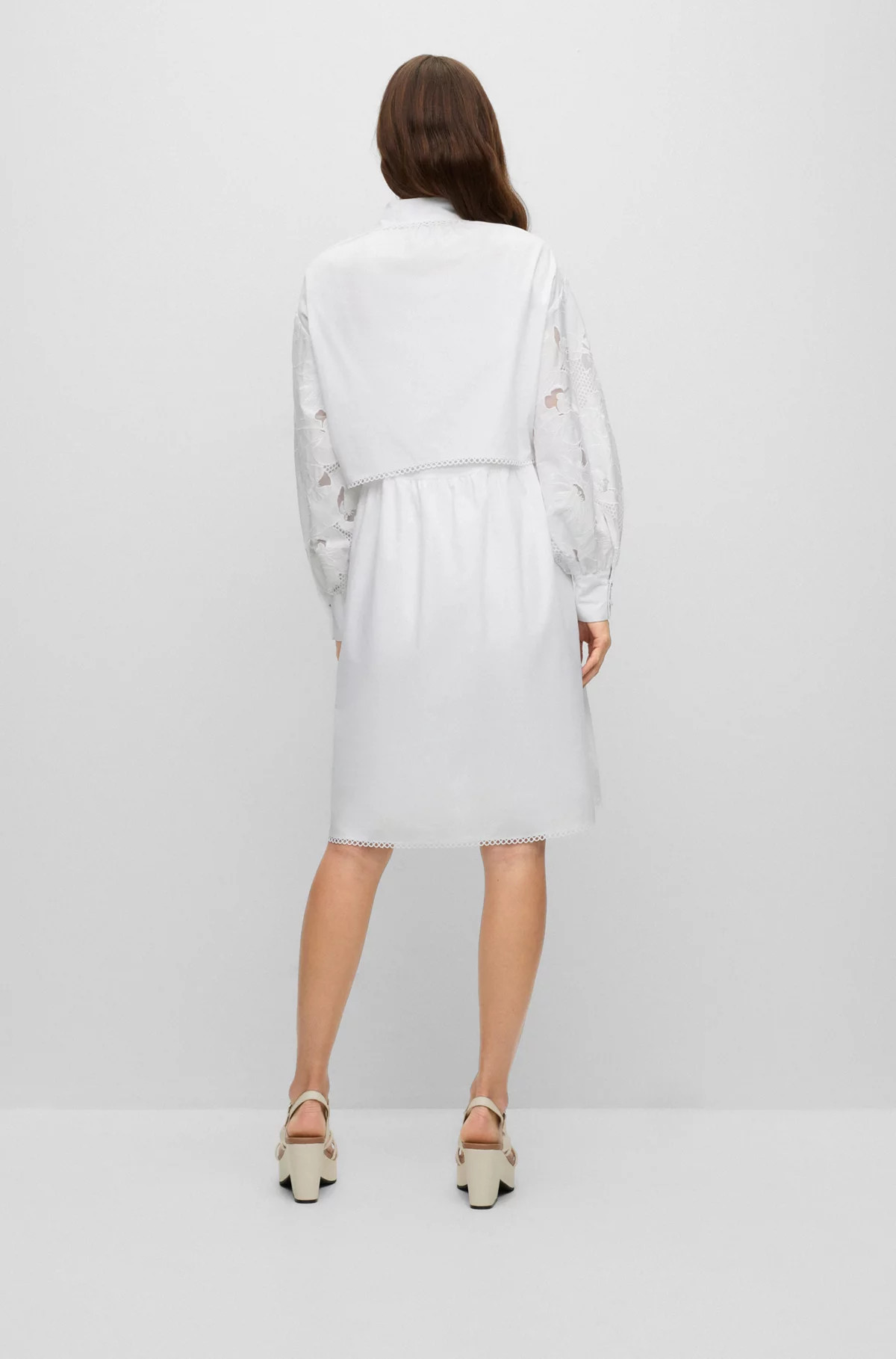 Relaxed-fit dress in pure cotton with broderie anglaise | Hugo Boss (UK)