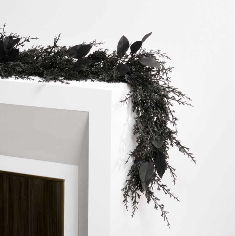 Faux Spooky Black Botanical Garland 6' | Crate & Barrel | Crate & Barrel