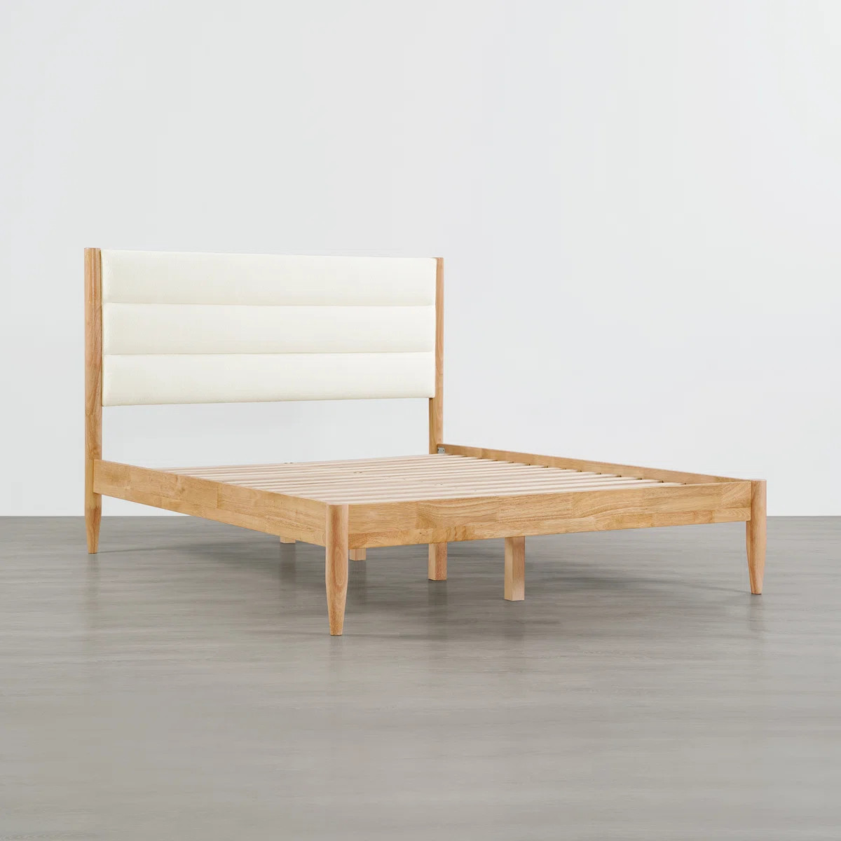 Nasia Solid Wood Boucle Upholstered Headboard Bed Frame | Wayfair North America