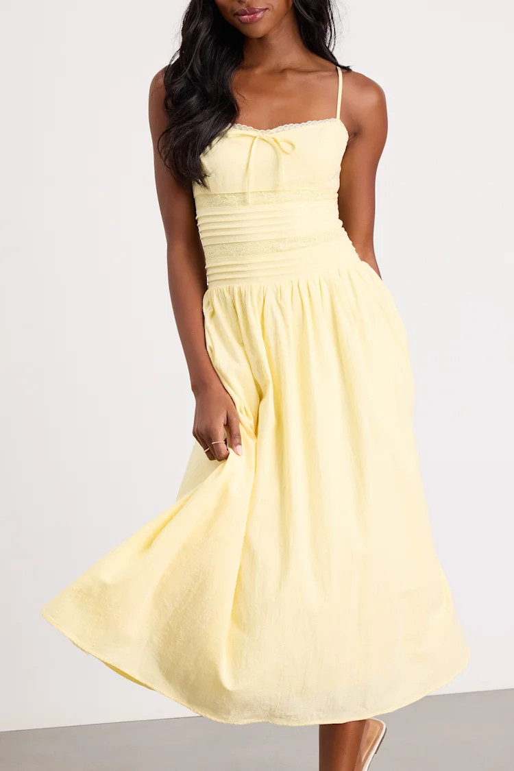 Elina Light Yellow Pleated Midi Dress | Lulus
