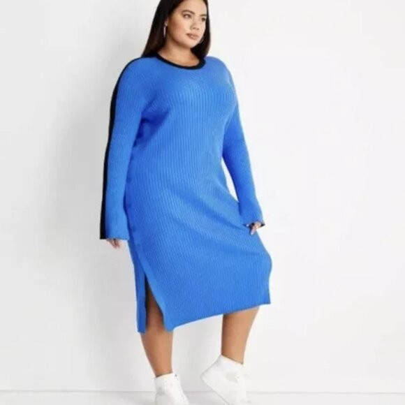 Future Collective Ribbed Long Sleeve Side Button Sweater Midi Dress | Poshmark