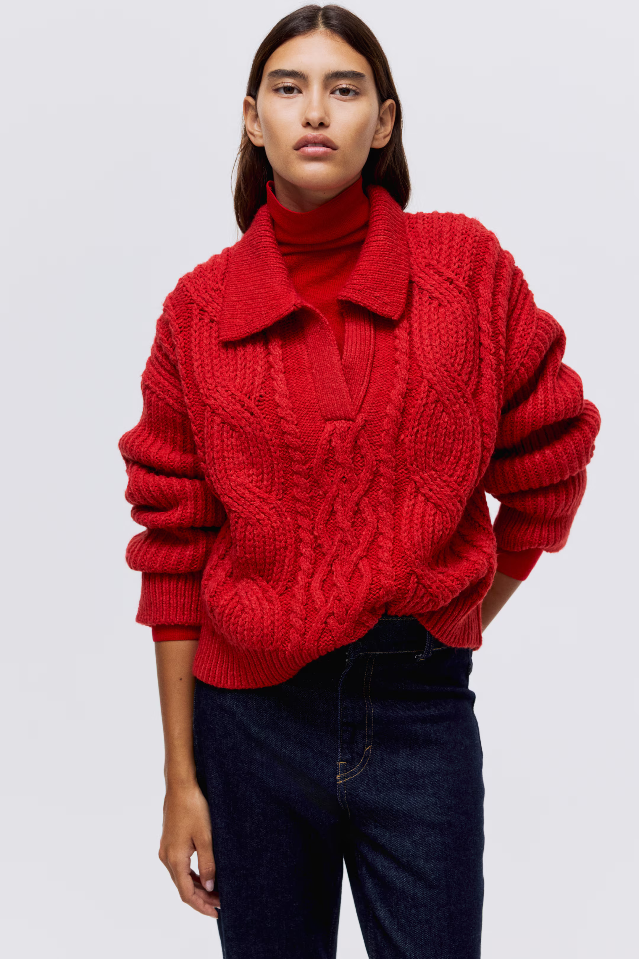 Cable-Knit Sweater with Collar | H&M (US + CA)