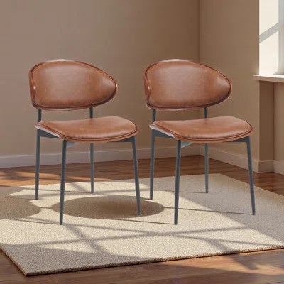 Mid-Century Modern Dining Chairs Set Of 2 – Italian-Inspired Bentwood Design With Matte Metal Legs & Luxe PU Leather Seating | Wayfair North America