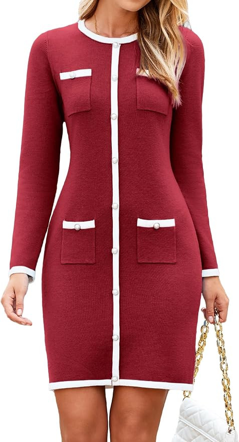 Simplee Womens Fall Winter Sweater Dress Long Sleeve Mini Dress Casual Knitted Bodycon Short Part... | Amazon (US)