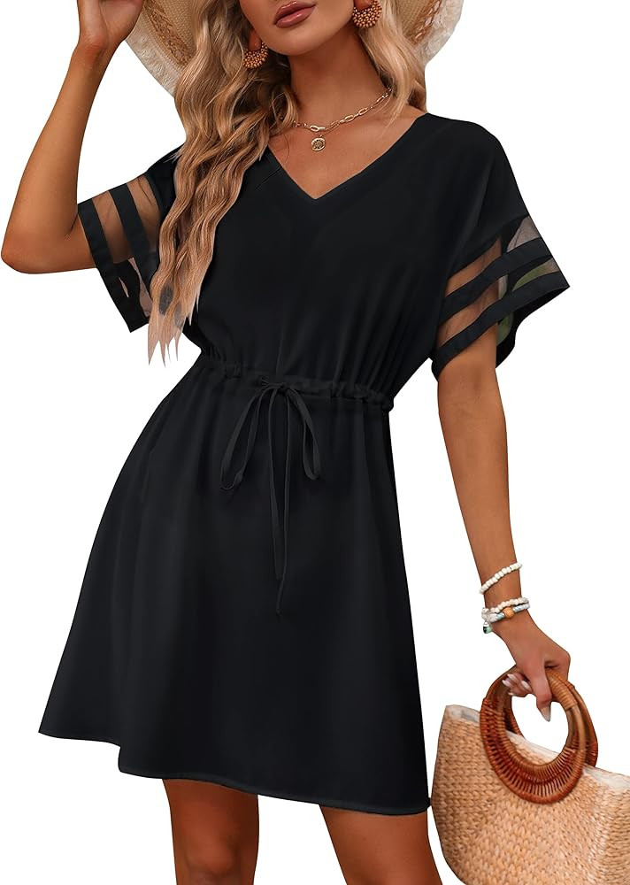 BMJL Womens Swimsuit Coverup Beach Dress V Neck Chiffon Bathing Suit Cover Ups Swimwear | Amazon (US)