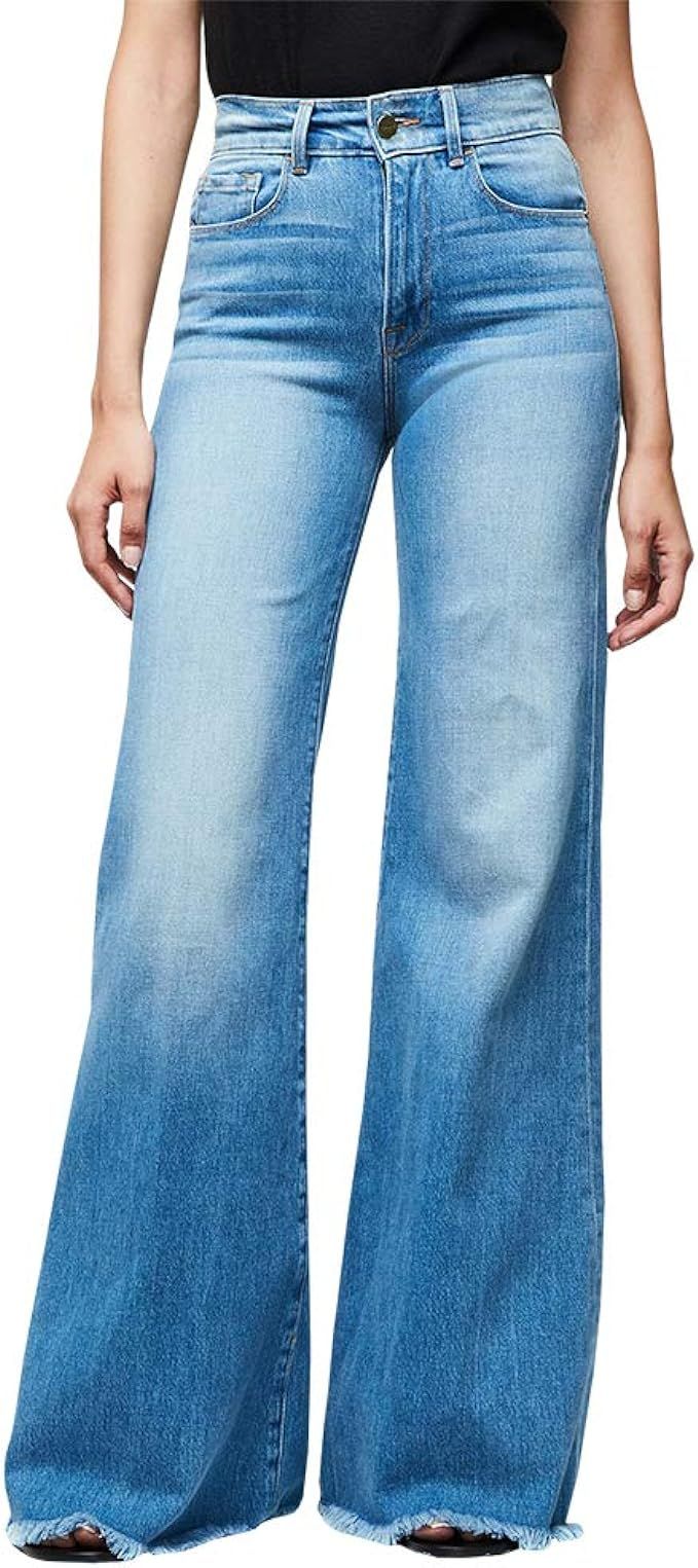 Doubauen Women's High Waisted Jeans Bell Bottom Long Jeans Stretch Flare Wide Leg Denim Pants | Amazon (US)