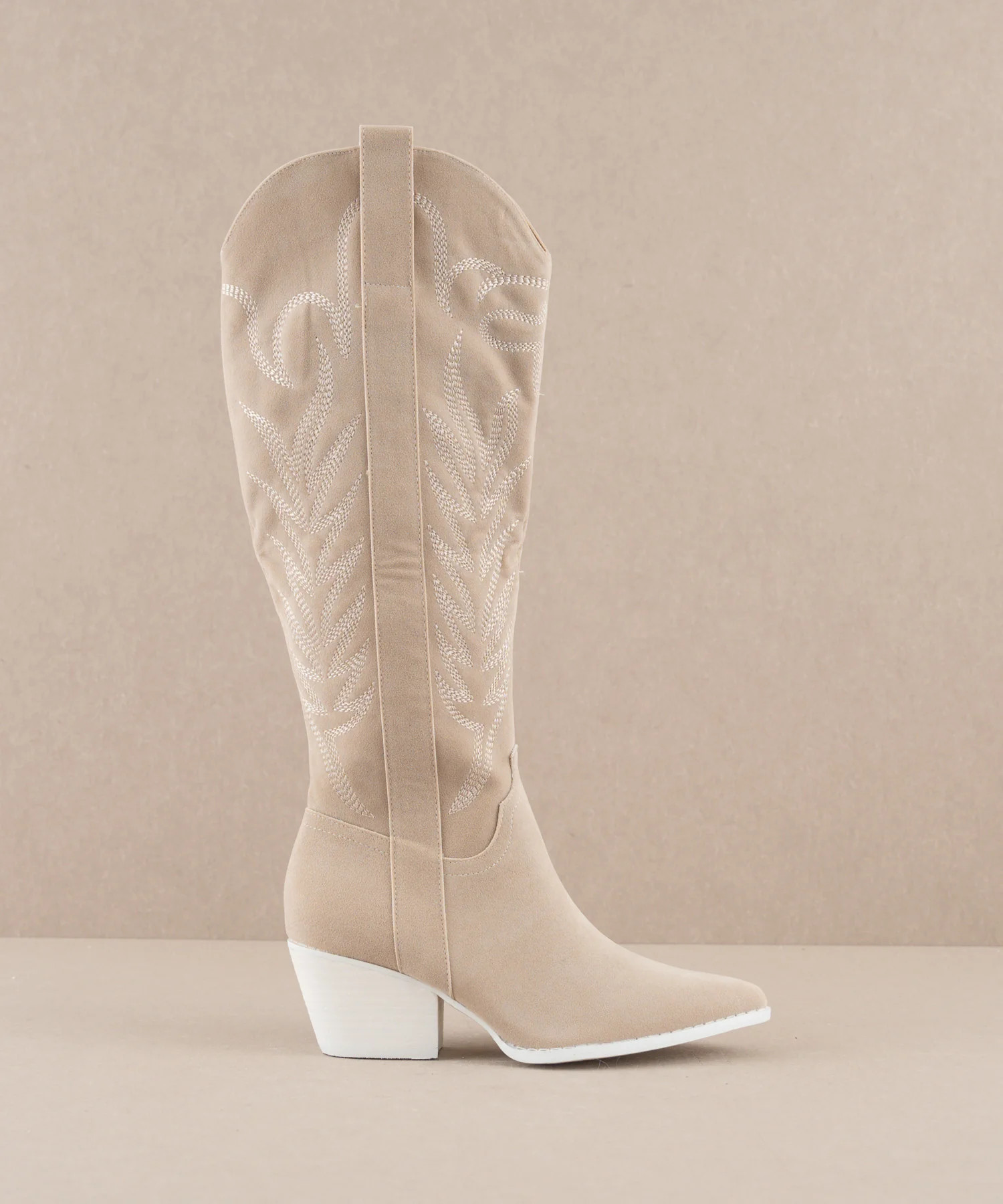 The Samara - Beige Embroidered Tall Boot | Oasis Society
