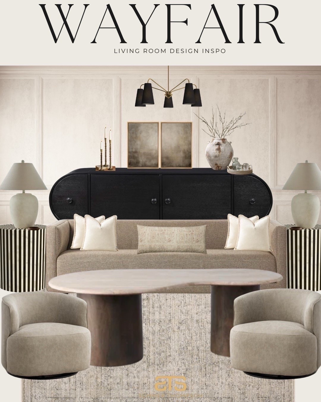 Effortless and inviting 🤩 Obsessed with this warm neutral living space, styled entirely with Wayfair gems. From the soft, swivel seating to the bold black console and sculptural table. Every detail brings a refined, cozy touch. 🤍

#WayfairFinds
#NeutralDecorStyle
#ModernHomeVibes
#LivingRoomGoals
#WayfairHome
#CozyModernStyle
#NeutralInteriorInspo
#DesignLoversUnite
#InteriorDetails
#summerthompsonstyles

#LTKHome