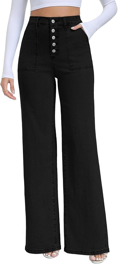 MARIASHA Women's Straight Leg Jeans High Waisted Button Fly Stretch Denim Pants for Women | Amazon (US)
