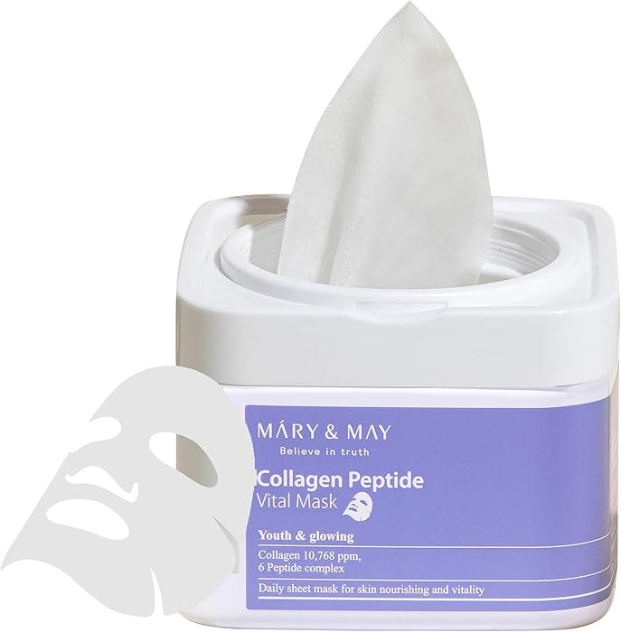 Mary&May Collagen Peptide Vital Mask | 30 Sheets | Daily Korean Face Mask | Firming & Wrinkle Car... | Amazon (US)
