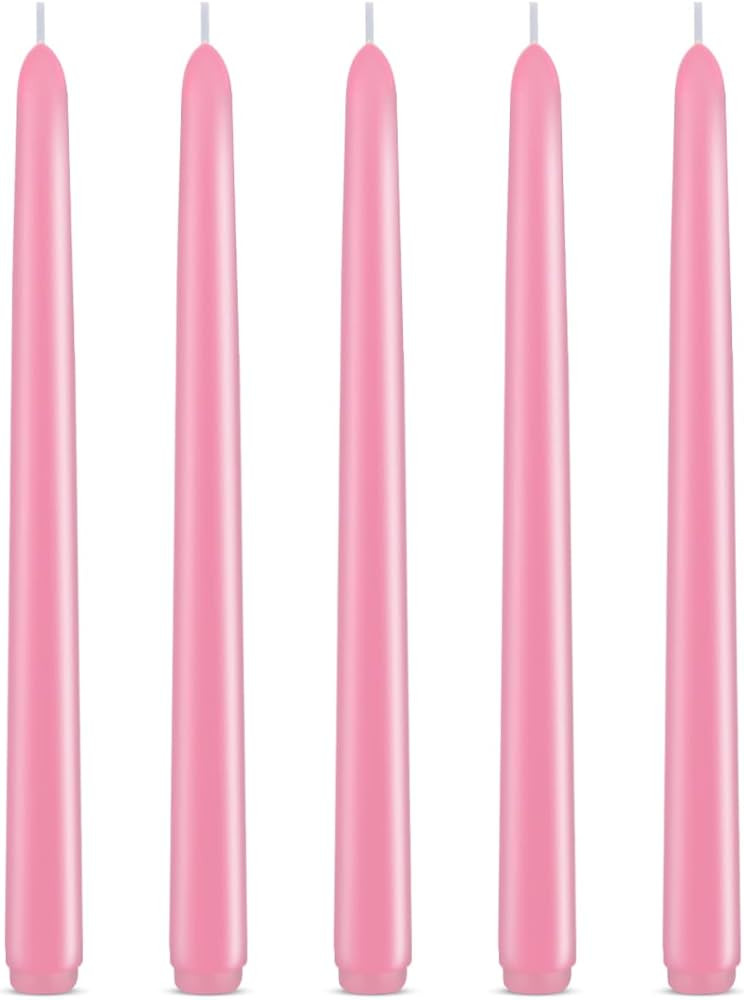Set of 5 Pink Taper Candles, Unscented 10 Inch Tall Skinny Wax Solid Pastel Colored Candlesticks ... | Amazon (US)
