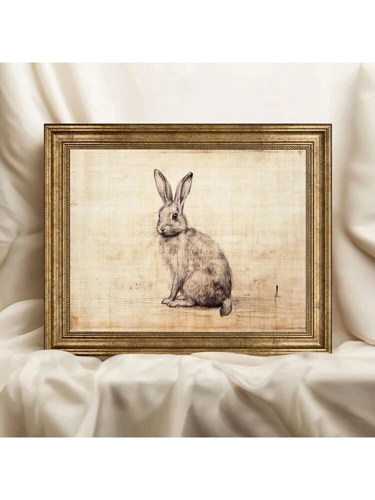 1pc, Canvas Hanging, Framed, Easter, Vintage Bunny Sketch Oil Painting Art Print - Preppy Style W... | SHEIN