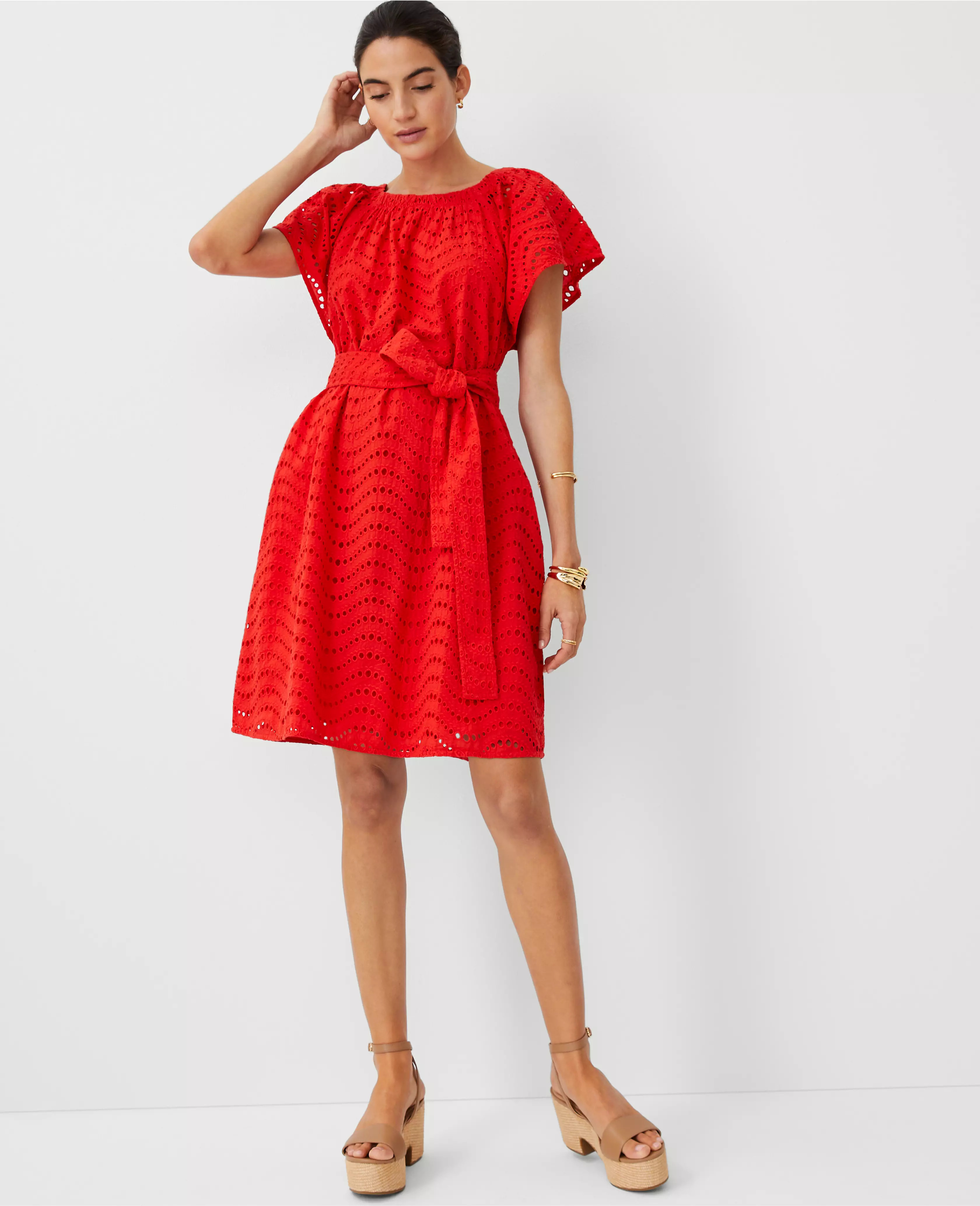 Eyelet Flounce Raglan Shift Dress | Ann Taylor (US)