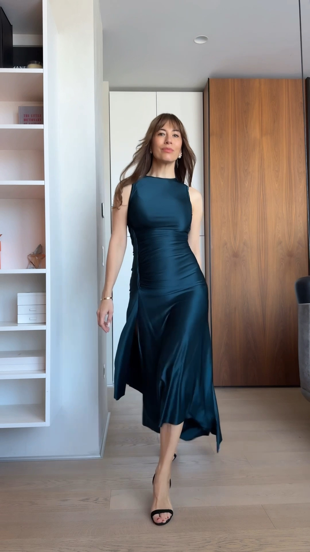 Very flattering fit with strategic ruching and an asymmetric hem that elongates the silhouette. Soft, stretchy fabric makes it as comfortable as it is elegant. Easy to wear for evenings to events. Wearing size UK10. 
Sleek, comfortable heels that lengthen the leg line effortlessly. Fit true to size.

#LTKWedding #LTKOver40 #LTKSeasonal