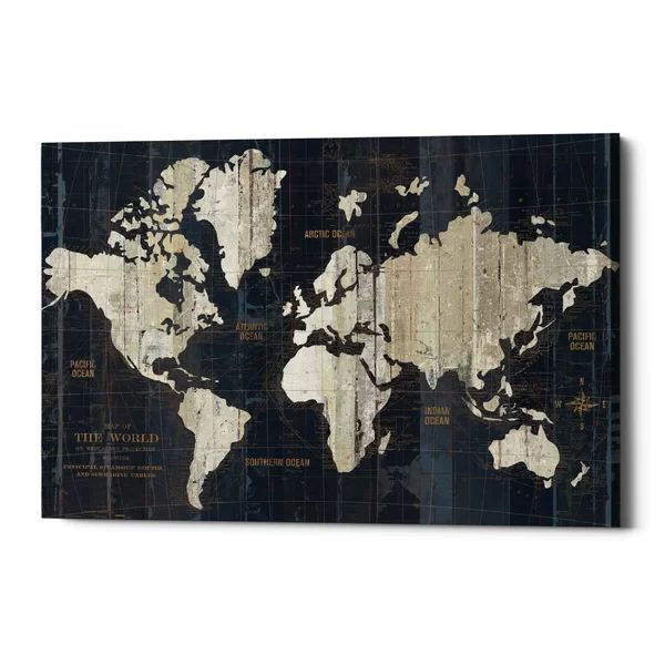'Old World Map' Framed Graphic Art Print On Canvas In Beige/Navy | Wayfair North America