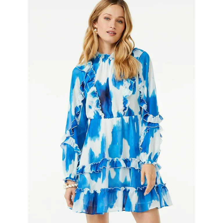 Scoop Women's Long Sleeve Ruffle Mini Dress | Walmart (US)