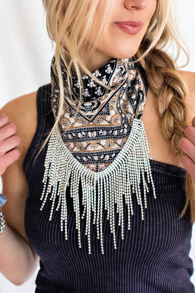 AS SEEN ON KRISTA HORTON!! GB ORIGINAL" Crystal Fringe Bandana in Black/Brown | Glitzy Bella