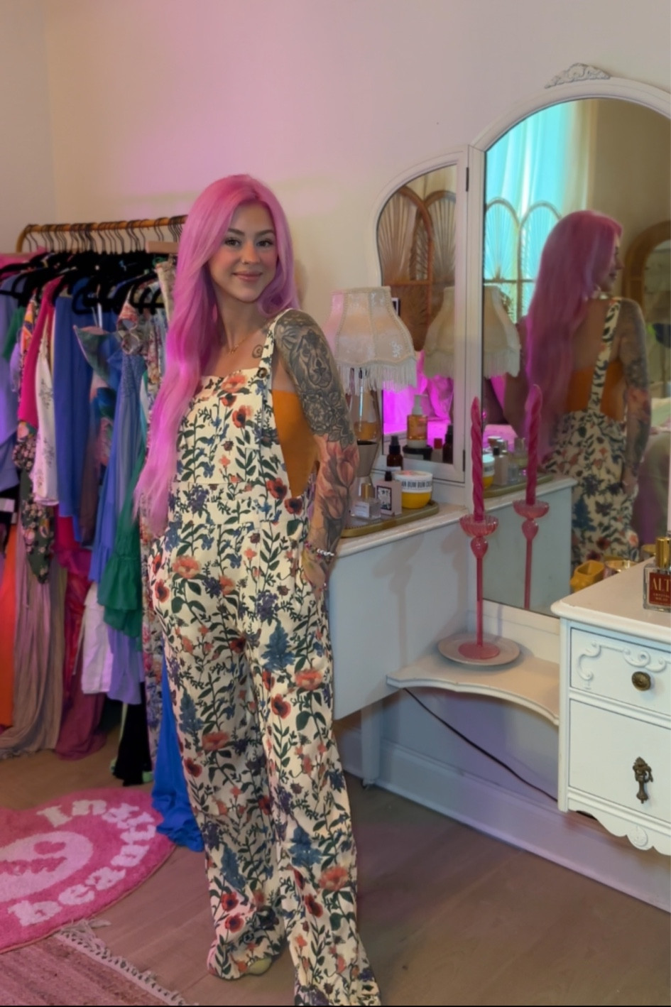 🦋 garden jumpsuit of my dreams 
I’m 5’0, I wear my platform shoes with this for my height :)