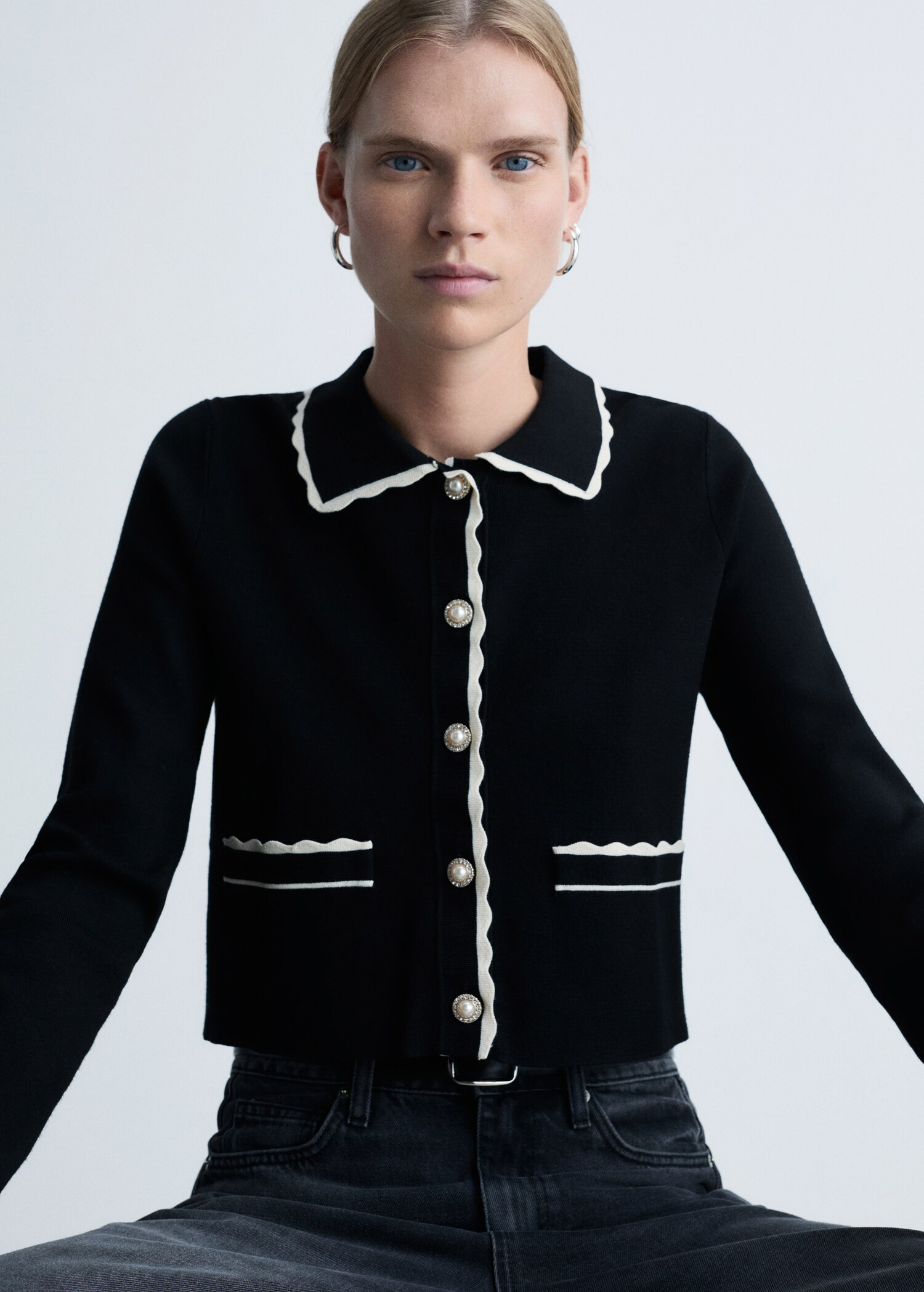 Contrast-trim cardigan with jewel buttons | Mango EU