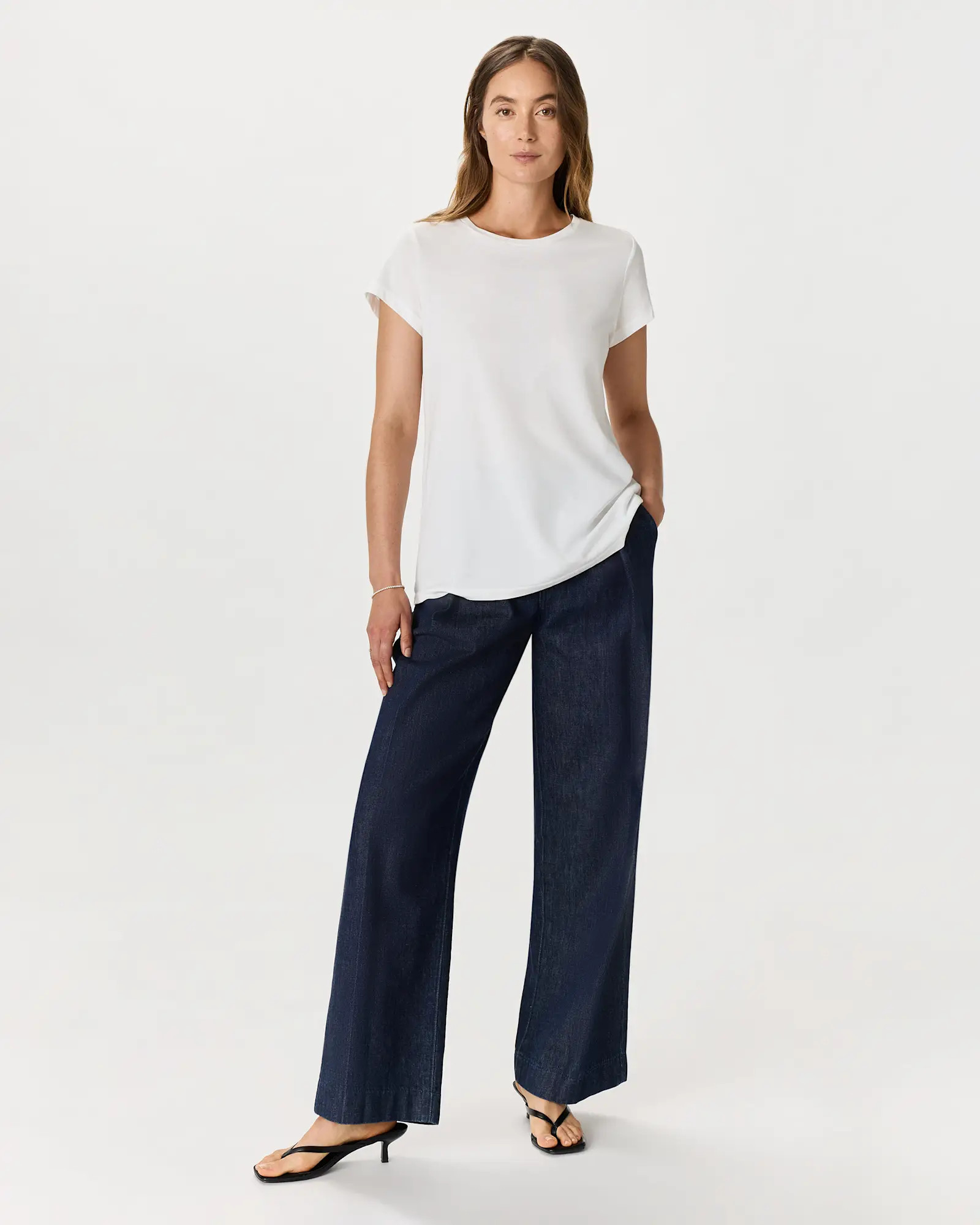 Cotton Modal Crewneck Swing Tee in White | Quince