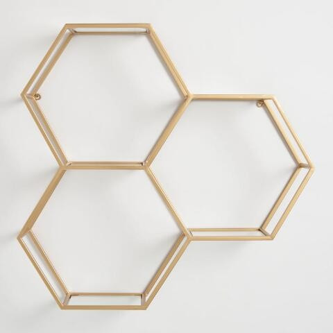 Gold and Glass Honeycomb Wall Shelf | World Market