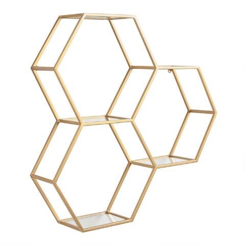 Gold and Glass Honeycomb Wall Shelf | World Market