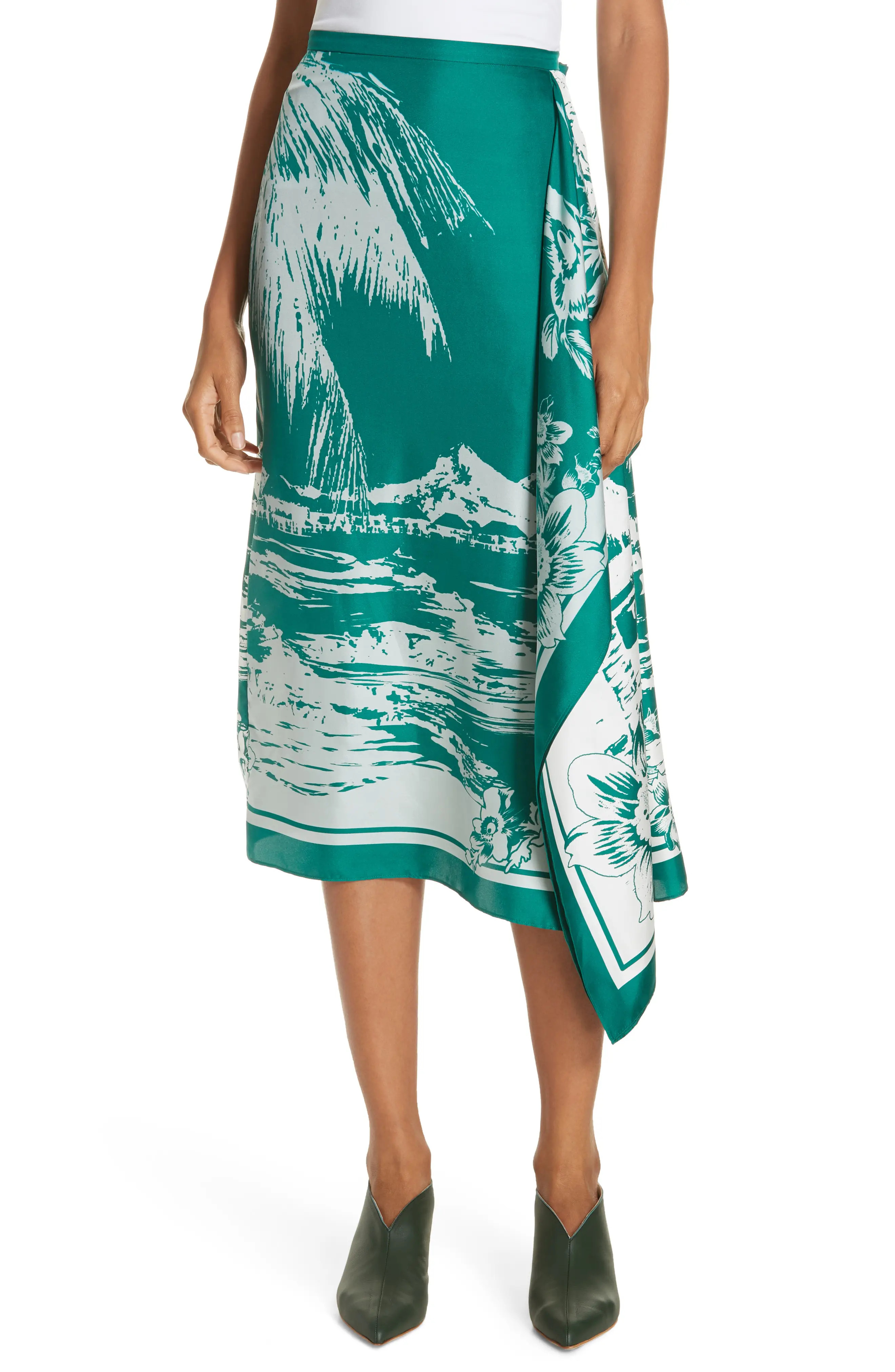 Tibi Leilani Print Silk Twill Midi Skirt | Nordstrom