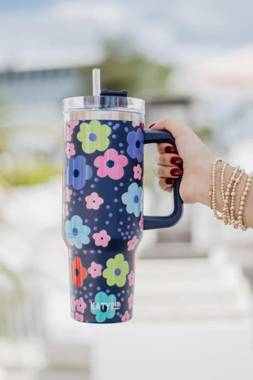 Navy Daisy Tumbler Cup with Handle | Katydid